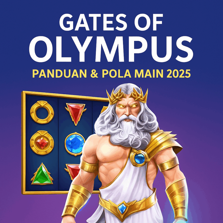 Ilustrasi Zeus dan gulungan slot untuk Gates of Olympus